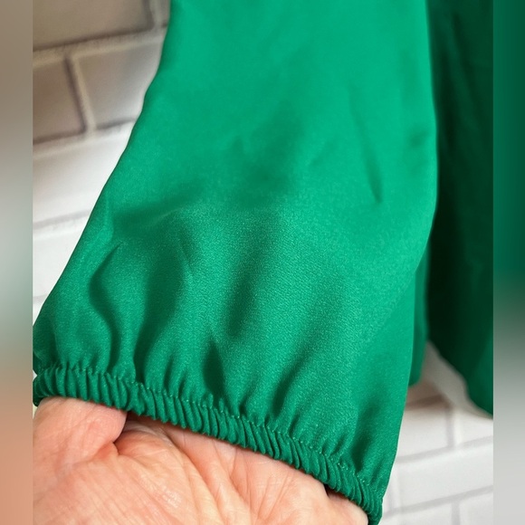 PLEIONE women v-neck long sleeve green blouse/size L - Picture 8 of 9